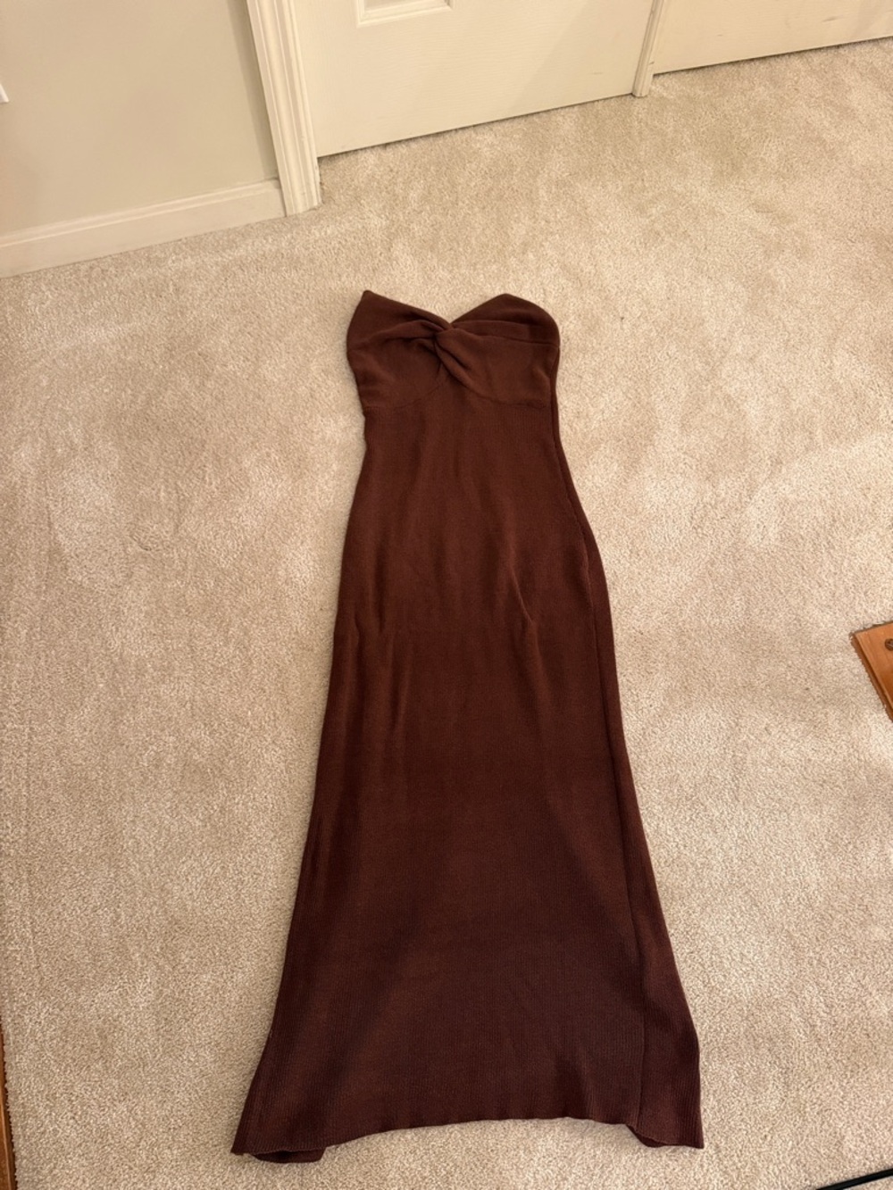 Strapless Brown Maxi Dress with Twist Front